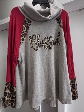 Love in Faith long sleeve cow neck, leopard detailed sleeve trim - blessed